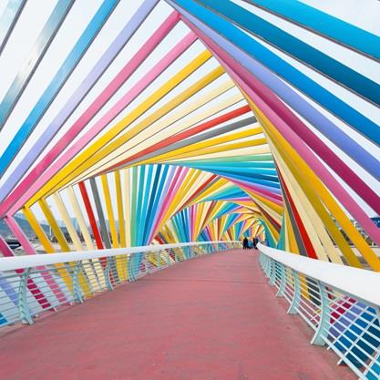 Bridge with colorful squares wrapping along the sides