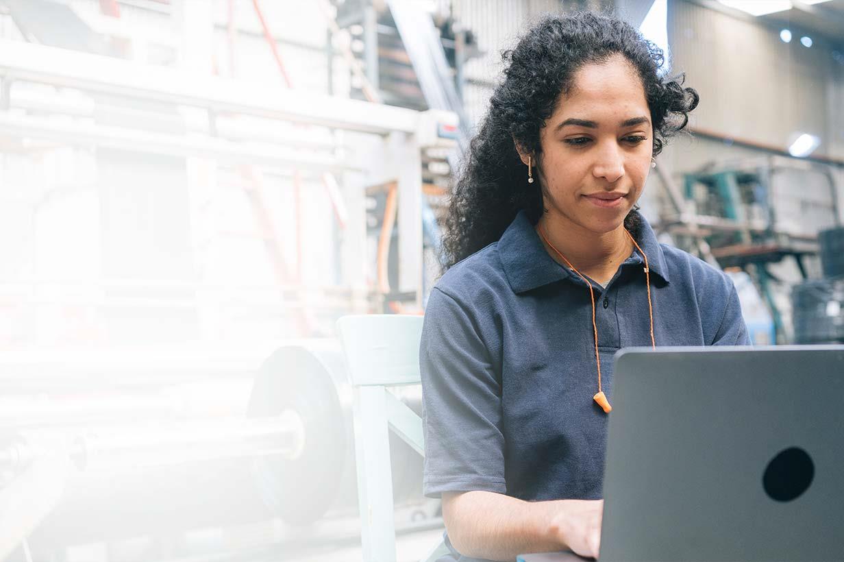Woman working on a laptop
