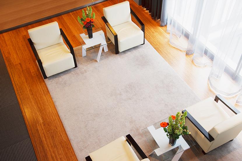 arial view of a spacious area with 4 chairs and two tables