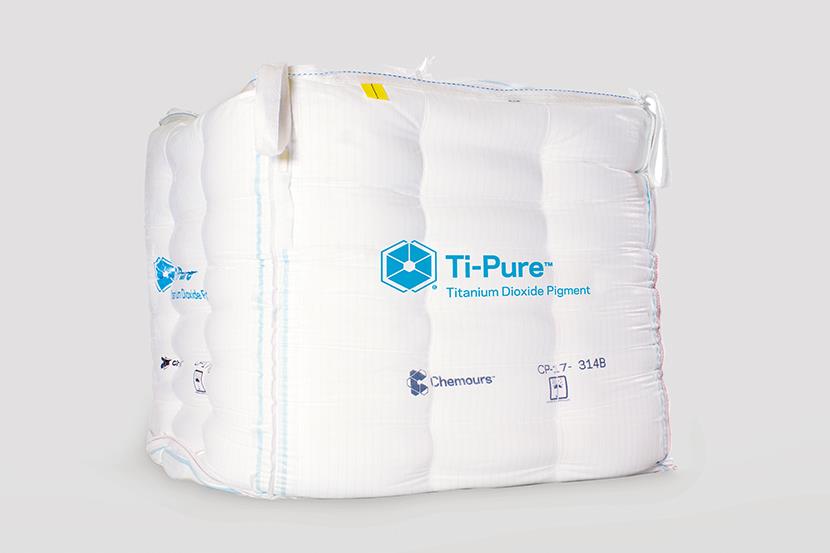 closeup of packaged ti pure titanium dioxide pigment