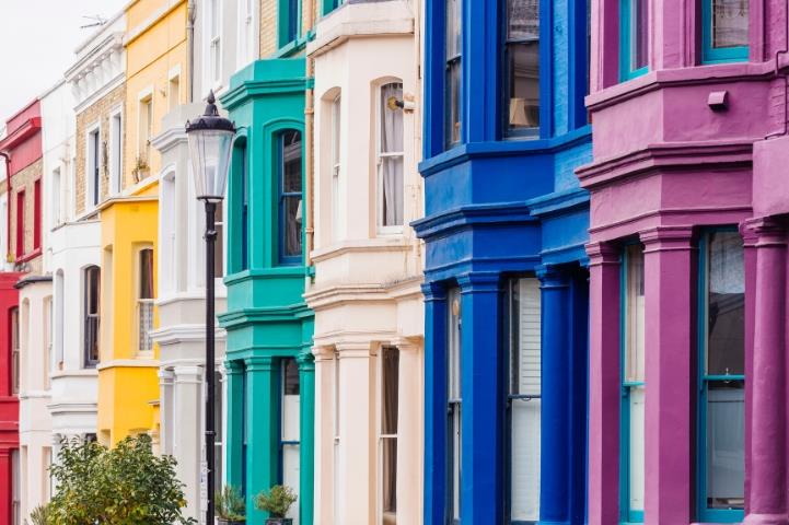 row of houses in various colors